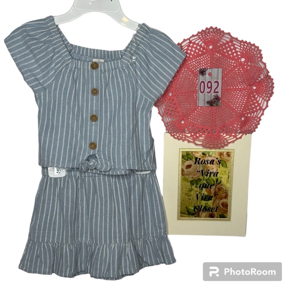 NWT Joie Kids 2 pc Set Crop Tie Top with Ruffle Skirt Blue and White Size 4 (XS)